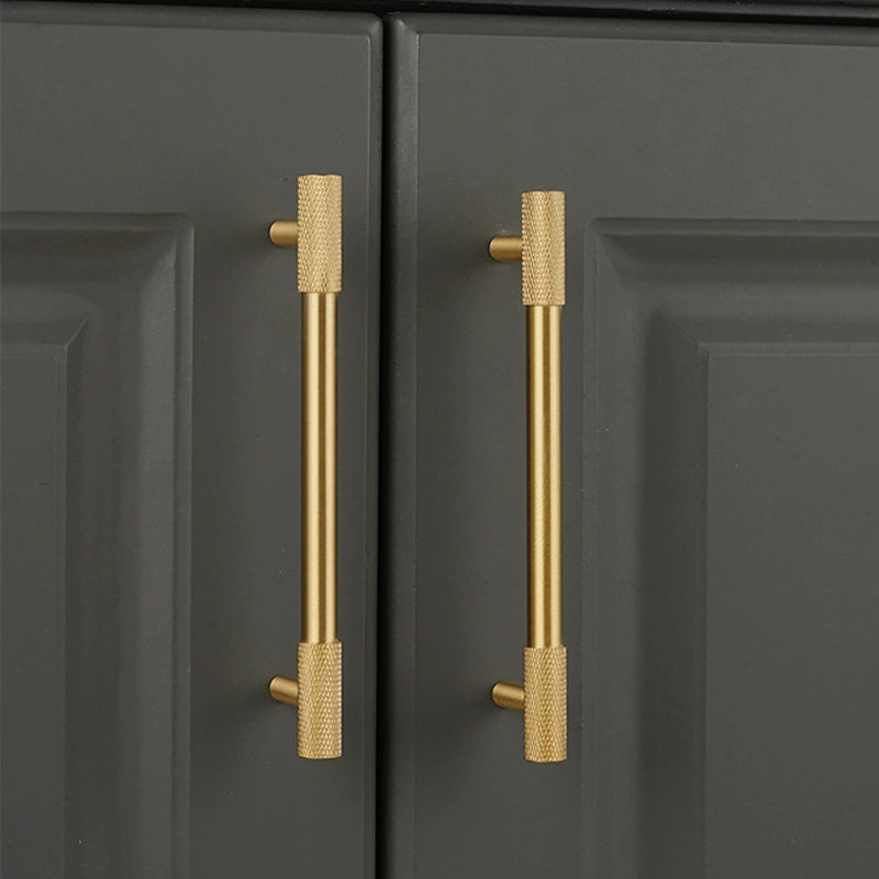 2025 Knurling Brass Handles Solid Brass Gold Cabinet Door Kitchen Drawer Handle Furniture Hardware