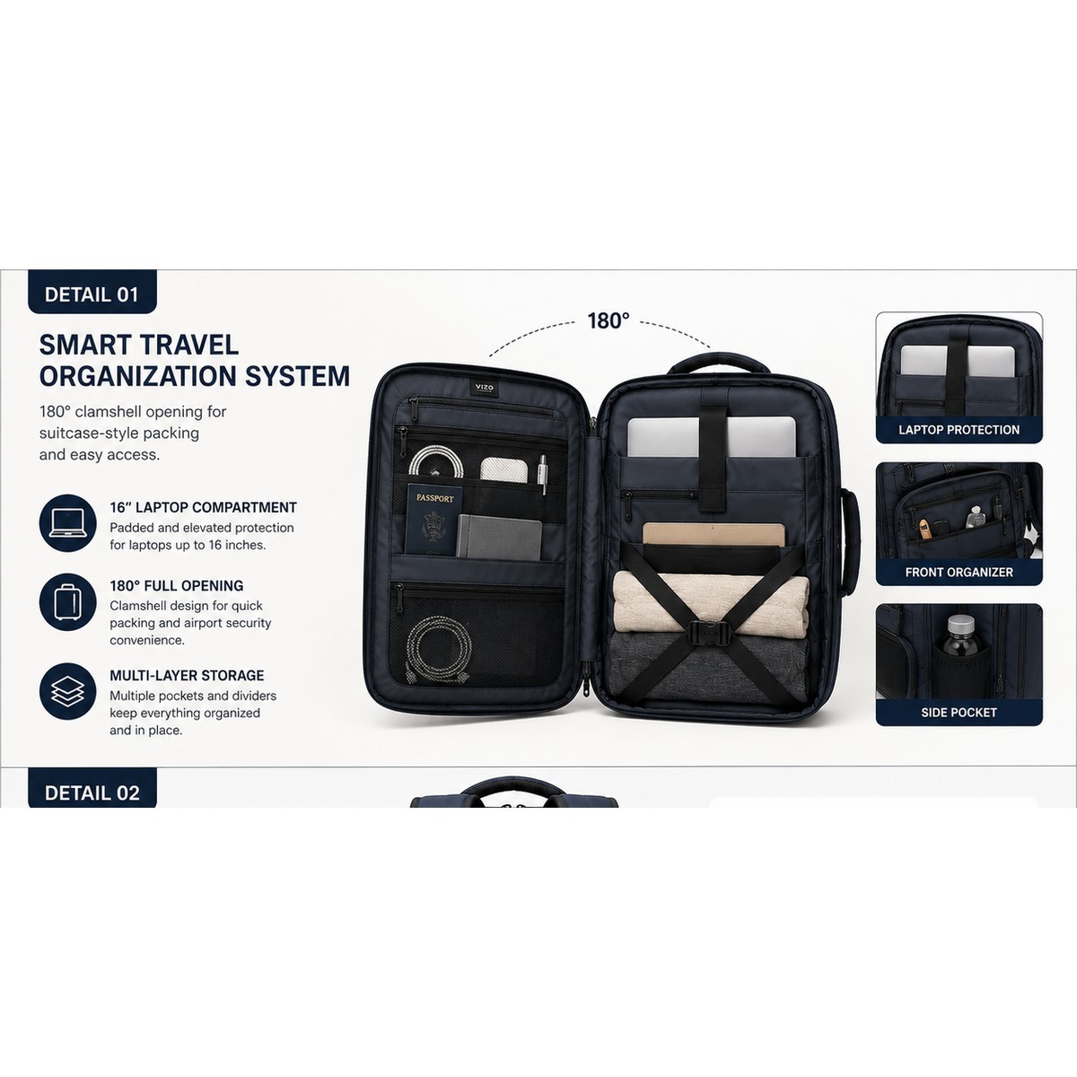 Custom Carry-On Travel Backpack with 180° Opening and 16-Inch Laptop Compartment
