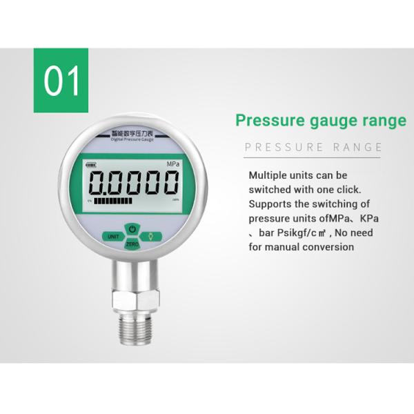 Stainless Steel 304 SS M20*1.5 Thread Gas Manometer Pressure Gauge with Battery Power
