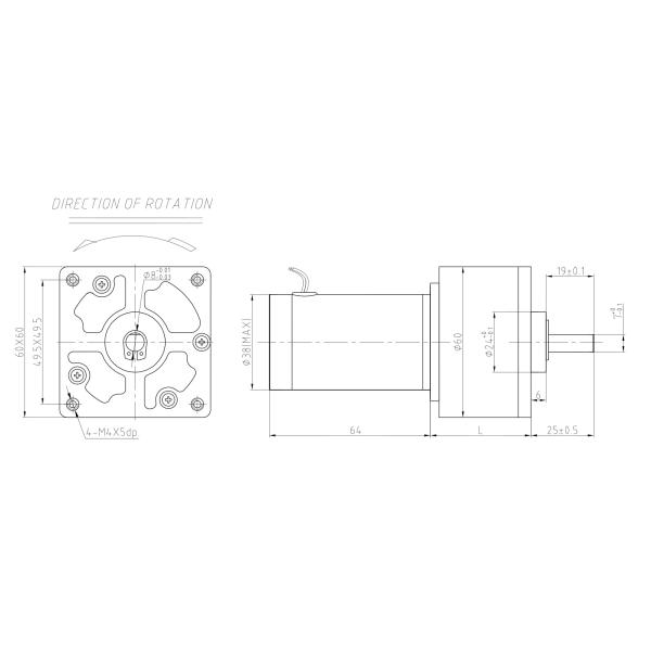 Reversible 60mm Gearhead High Torque Dc Gear Motor 75rpm 12v 24V 40w