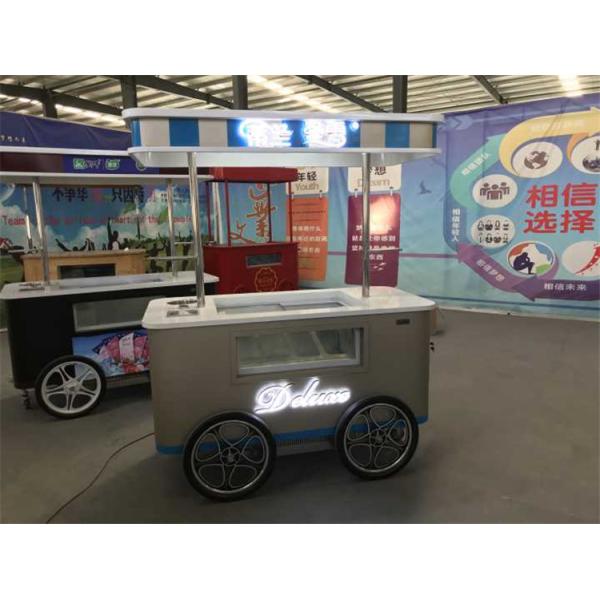 Awning Gelato Cart Mobile Ice Cream Push Cart with Wheels for Sale