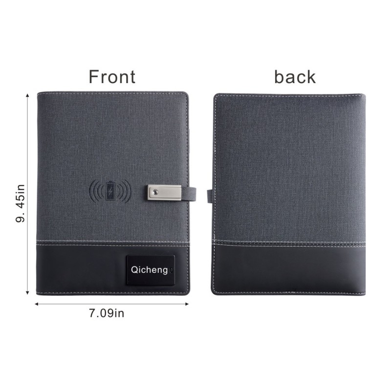 8000mAh Wireless Power Bank Notebook Leather Loose Leaf Binder with LED Light