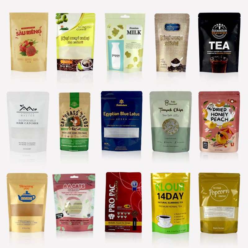 Factory Wholesale White Brown Zipper Tea Coffee Spice Candy Packaging Craft Zip Bag Paper Window Standing up Pouch