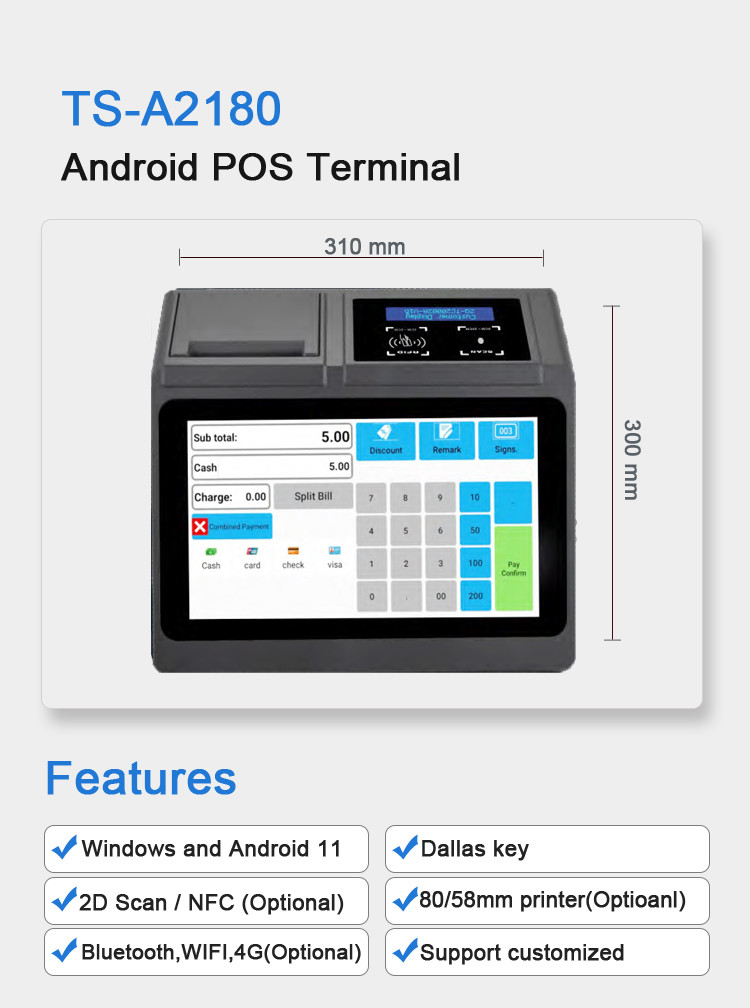 Android Mobile Cash Register POS Machine System Cash Register For Restaurants