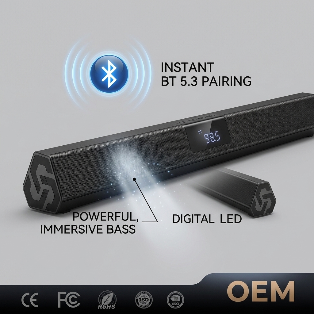 Bluetooth Soundbar Speaker AS460S-2.0 30W ARC Desktop HDMI Super Bass TV Audio Wireless Streaming