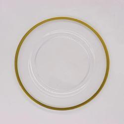 Placas de carregador acrílico transparente de grânulos de ouro Placas redondas Borda de ouro 33CM