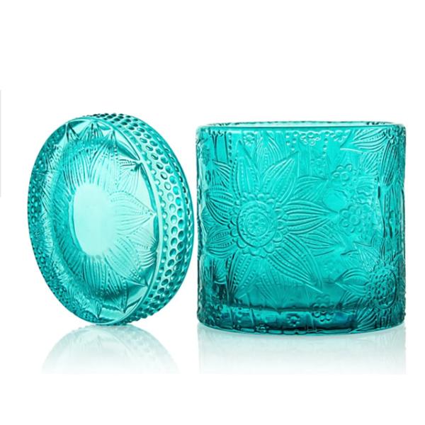 Carved Colored Glass Jar Tea Light Candles / Perfume Scented Candles WXC190910