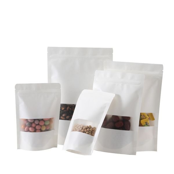 Customizable White Matte Stand-up Pouches With Window For Food Packaging