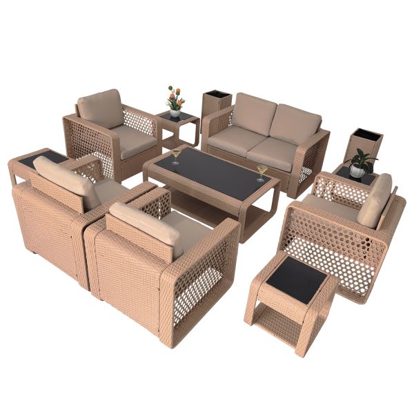 2026 Hot Sale PE Rattan Sofa Set Indoor Outdoor Garden Furniture Multi Person Leisure Conversation Table and Chairs