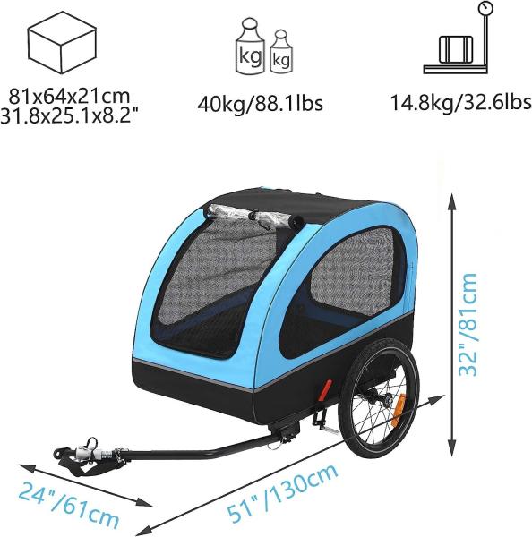 Dog Trailer, Medium Dog Buggy, Bicycle Trailer for Small and Medium Dogs Under 88 lbs