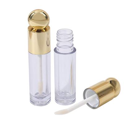 Round Design Head Cap Plastic Lip Glaze Tube With Brush 4.5ml Gold