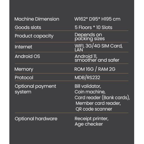 Acessórios de carregamento de telefone Máquina de venda automática Micron com elevador Nayax Card Reader