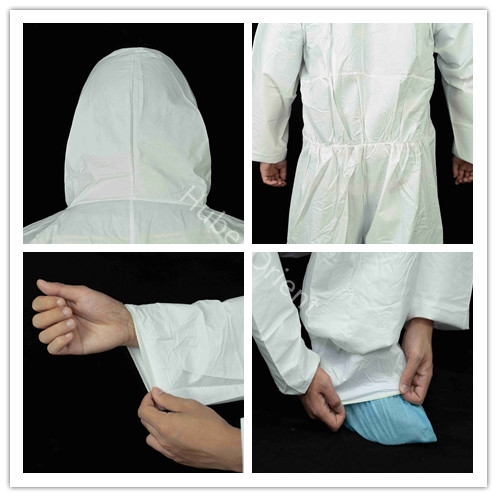 PPE Clothing Type 5/6 Breathable Disposable Microporous Film Coverall With Hood