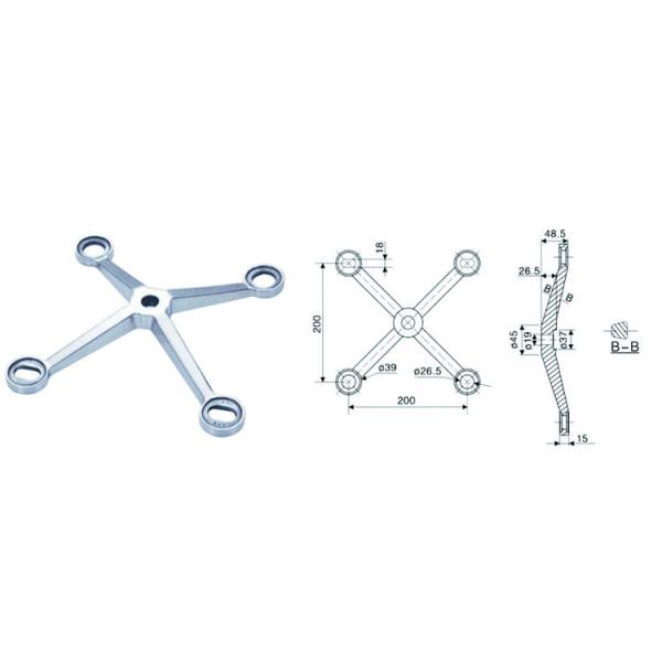 SUS304 SUS316 Stainless Steel Glass Spider Fittings Anti Corrosion Glass Wall Spider Fitting