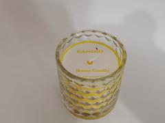 Yellow, red,purple paraffin scented glass candle assorted with printed tag