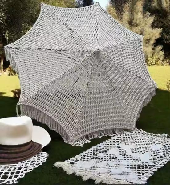 9 ft New Design Customized woven beach umbrella Cotton Rope Macrame Parasols handmade tassels Woven Canopy umbrella