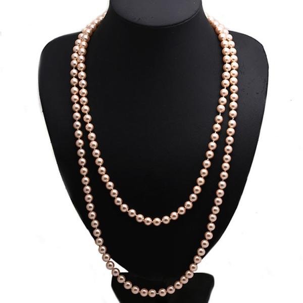 Luxury Pink Round 8mm Shell Pearl Sweater Necklace 55 Inches (N08217)