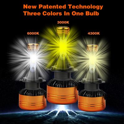 Car Tricolor 3Color LED Headlight Z5 H1 H4 H7 H11 HB3 HB4 100W 5800LM Flip Chips 3000K 4300K 6000K Switchback LED Bulbs