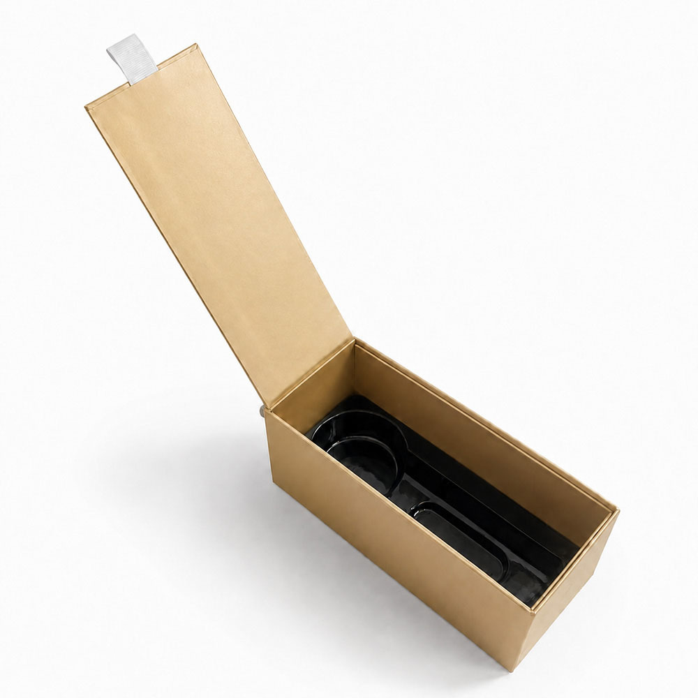 Custom Gold Card Paper Flip Top Gift Box with Hanging Tab Blister Insert