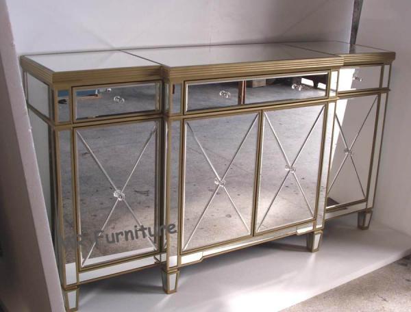 Gold Mirrored Side Board Furniture 178 * 50 * 100cm Size Solid Wood