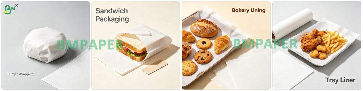 White Oilproof Paper 50g 60g Custom Logo Printing for Food Liners
