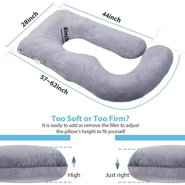 Grey Velvet Cover J Shaped Full Body Pregnancy Pillow for Home Decor Sofa Cushion