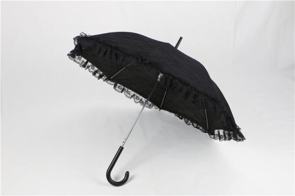 Black Bridal Lace Ladies Windproof Umbrella Fiberglass Frame Custom Colors