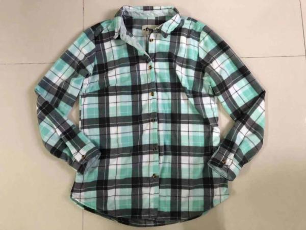Long Sleeves Green Womens Plaid Flannel Shirts 100% Polyester