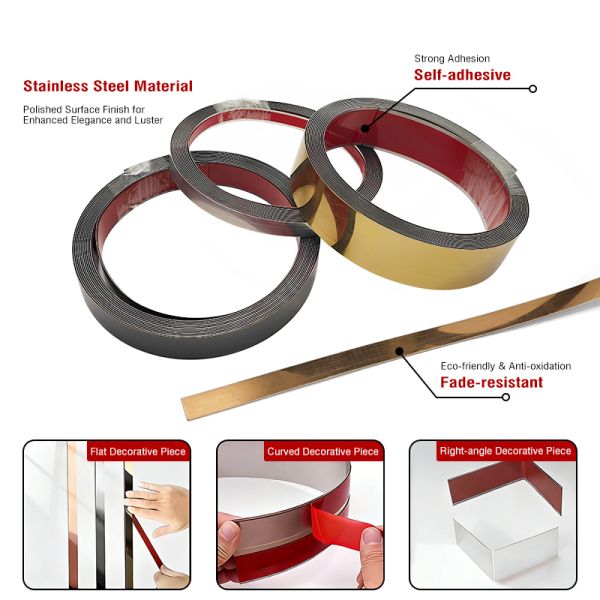 Wholesale Stainless Steel Decorative Strips for Background Walls Drill-Free Self-Adhesive Edge Banding for Walls and Ceilings