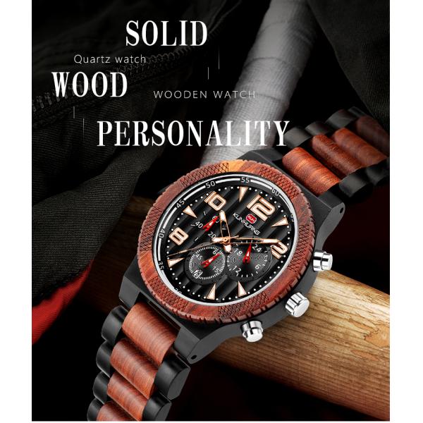 Man Black Dial Red And Black Sandel Wooden Quartz Watch Luminous Water Proof 1016-3