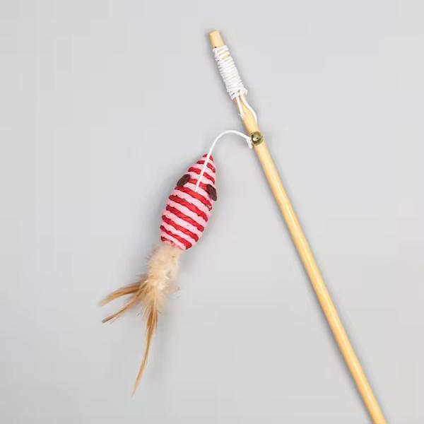 Linen Pet Training Products Mouse Shaped Cat Toy Feather Wand Interactive