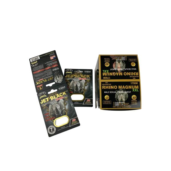 Venda a quente Pílulas personalizadas de melhoramento de qualidade Embalagem Cartão de papel Pílula de rinoceronte Cartão de papel impresso com bolhas