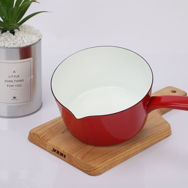 Dual Pour Spout Enameled Sauce Pan Healthy Inside Coating Iron Milk Warmer Pan