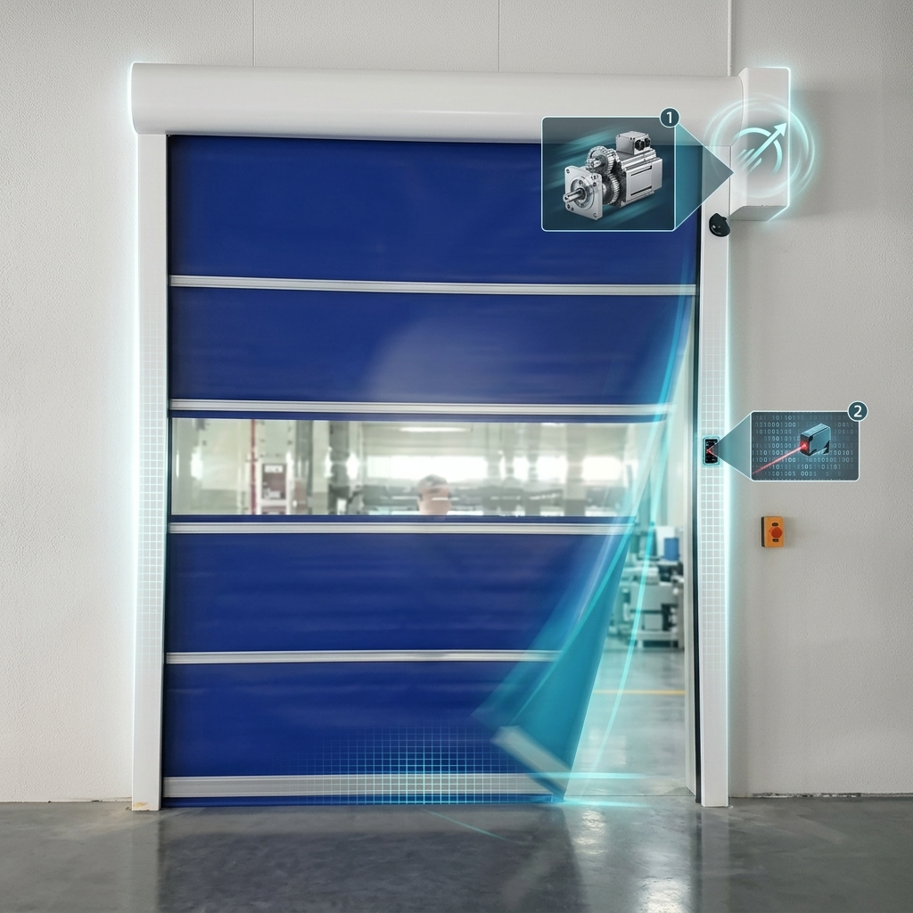 Self-Healing Impact Recovery PVC Industrial High Speed Roll Up Door For Warehouse Logistics Operations