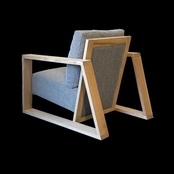 Sillón contemporáneo de madera maciza 81×109×80cm con tapicería de tela gris