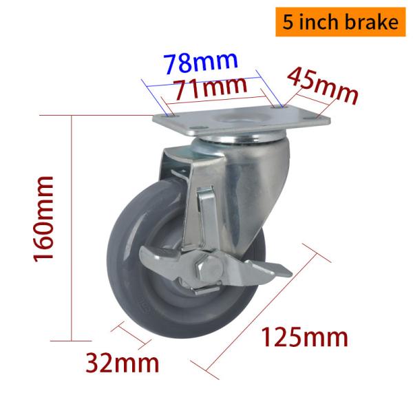 EDL à charge moyenne 5 pouces 150 kg Plaque TPU Caster par type rigide, pivotant et frein