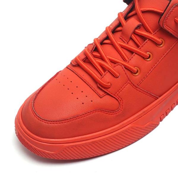 Bright Red Lace Up Breathable Mens Leather Sneakers