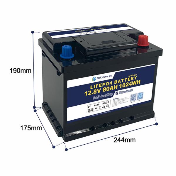 Facile à installer 12V LiFePo4 Batterie 80Ah Capacité nominale 9kg Poids