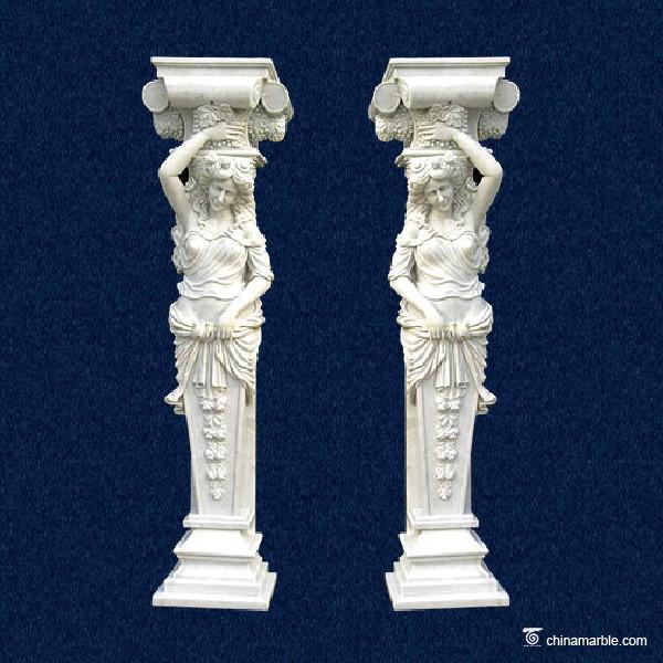 European Style White Marble Stone Porch Columns , Decorative Stone Pillars
