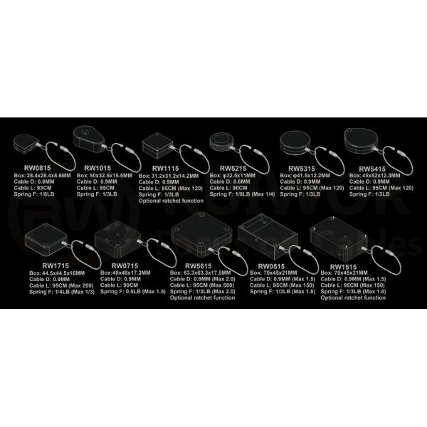 RW1515 Cuboid Multifunctional Retractable Cable With Size Customizable Wire Rope Ring Catch