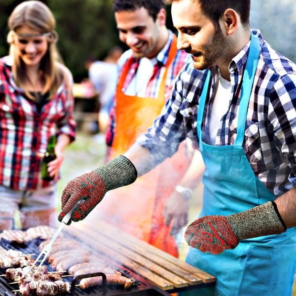 Food Grade Silicone Heat Resistant Barbecue Gloves 13.5 Inch Aramid Fabric