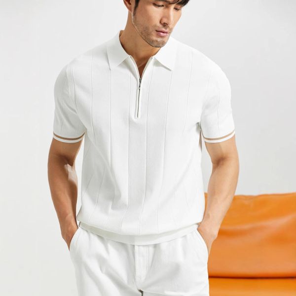 New Stylish Fashion Short Sleeve Casual Zipper Woven Polo Shirt Plain Soft Breathable Business Polo Custom Shirt