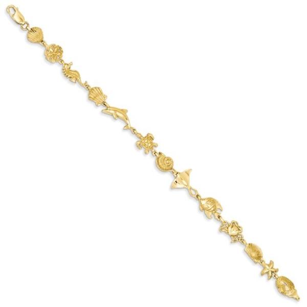 браслет морской жизни желтого золота 14kt подарки идеала ювелирных изделий Seashore 7 дюймов точные для подарка женщин установил от сердца