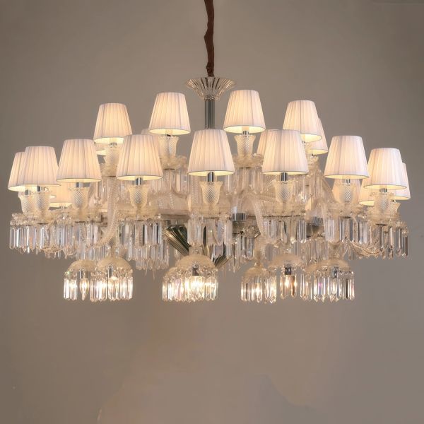 JYLIGHTING Modern Elegant Crystal Chandelier with Fabric Shades, 24-Arm Traditional Fixture for High-End Dining & Hotel Lobby