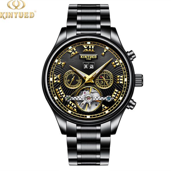 KINYUED tourbillion watch mechanical water resistant watch mens watches automatic skeleton mechanical watch