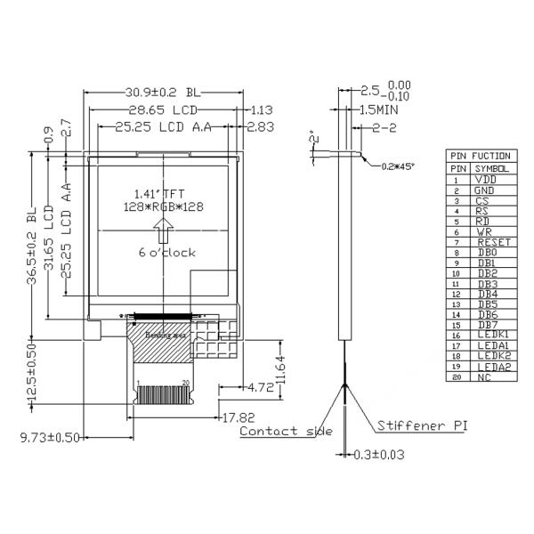 1.4 дюймовый модуль TFT LCD, разрешение 128X128, интерфейс MCU 8 бит
