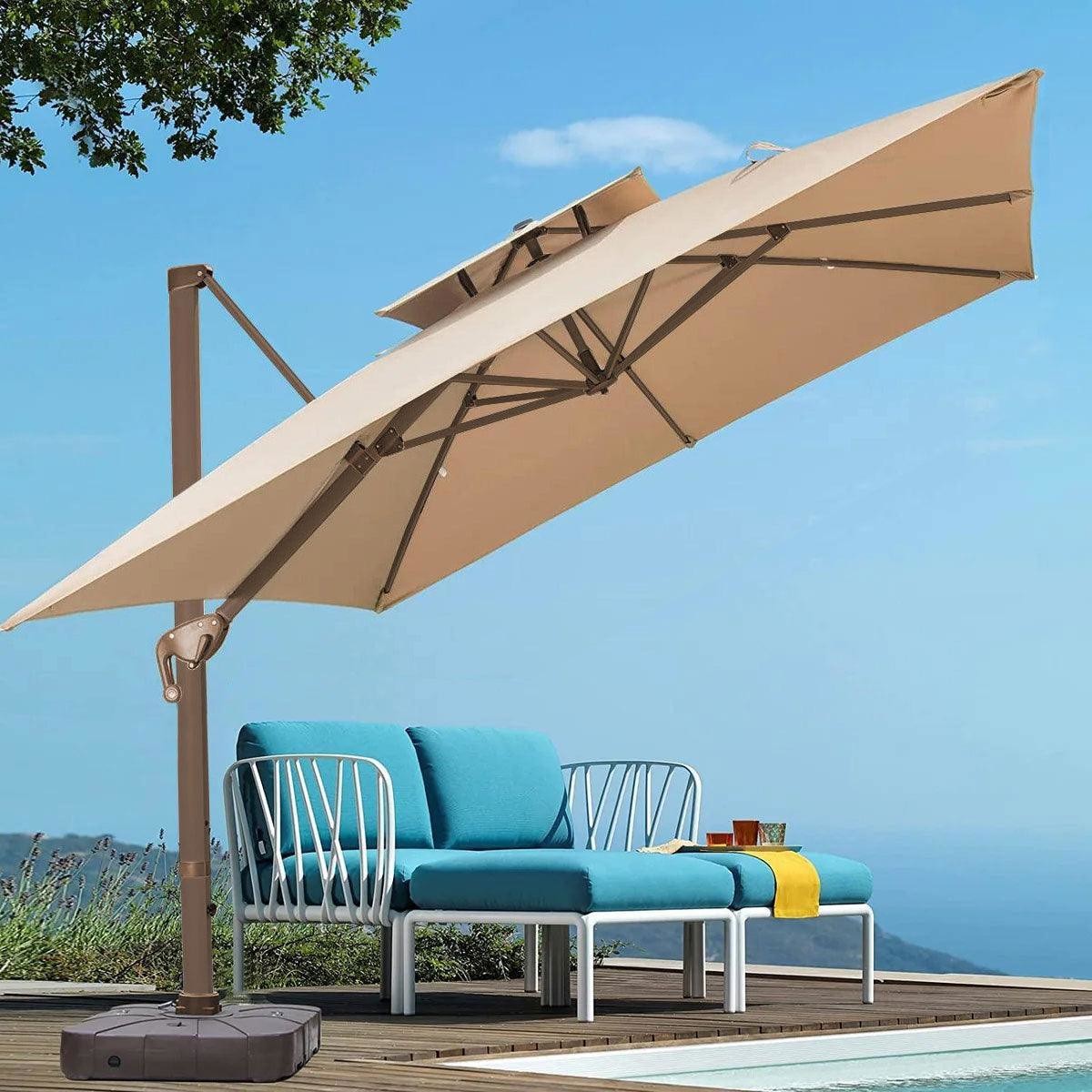 360 Degree Rotating Offset Patio Umbrella with LED Light Your Garden's Ideal Choice