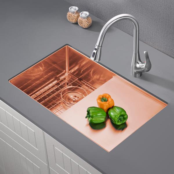 Copper Single Square Bowl Kitchen Sink With Drainboard Right