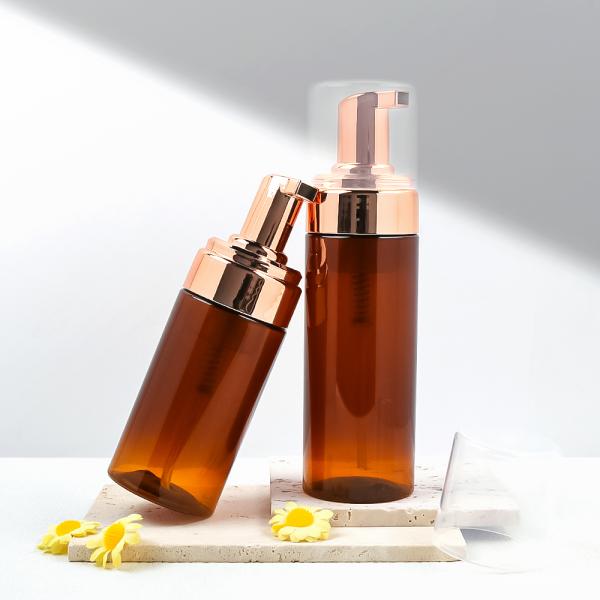 Botella de bomba de espuma de plástico de color té para cosméticos - personalizable