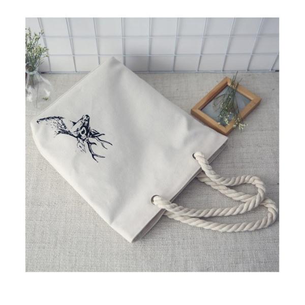 Printed Cartoon Womens Casual Canvas Bags With Cotton Rope Handles